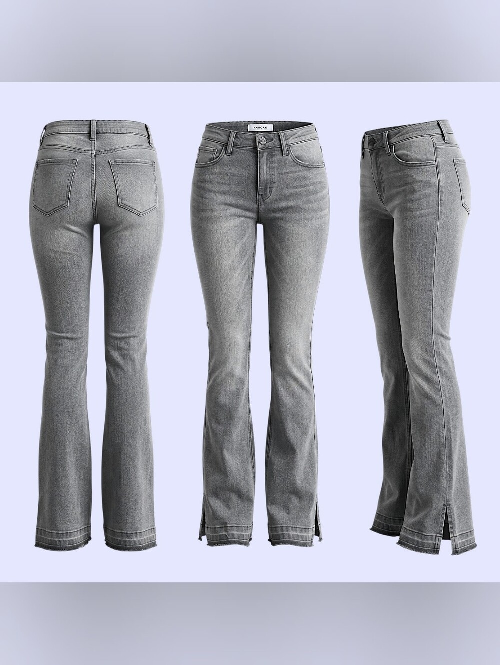 🚺 27W/34L — KanCan Heidi Mid Rise Flare Jeans Exposed Hem 70's Inspired [GREY]